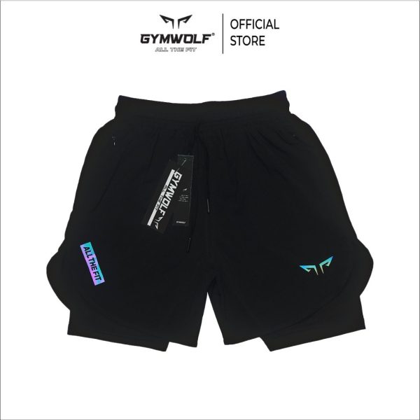 Quần Short 2 Lớp Fast-Fit Wolf Active Logo Phản Quang, Chất Vải Thấm Hút Mồ Hôi, Cho Gymer Và Runner